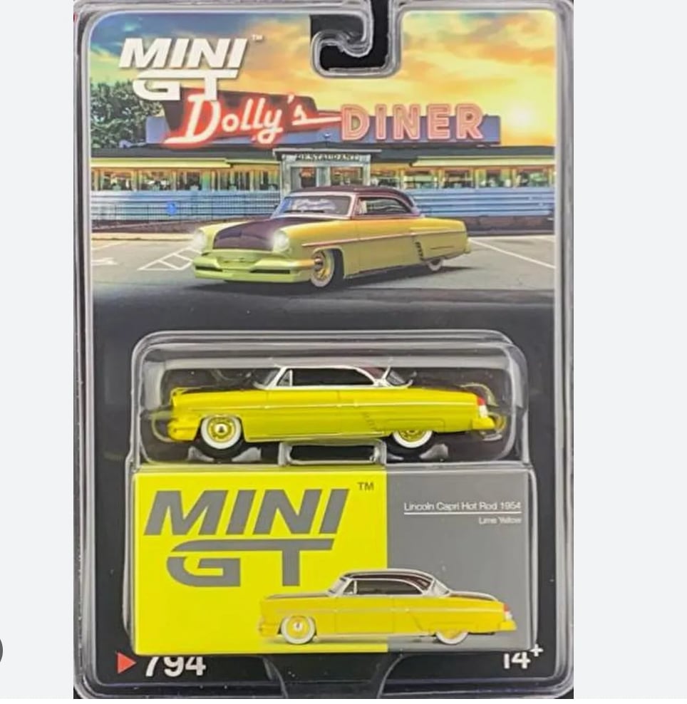 Mini GT 1/64 Lincoln Capri Hot Rod 1954 Lime Yellow - Blister Paket MGT00794-BL