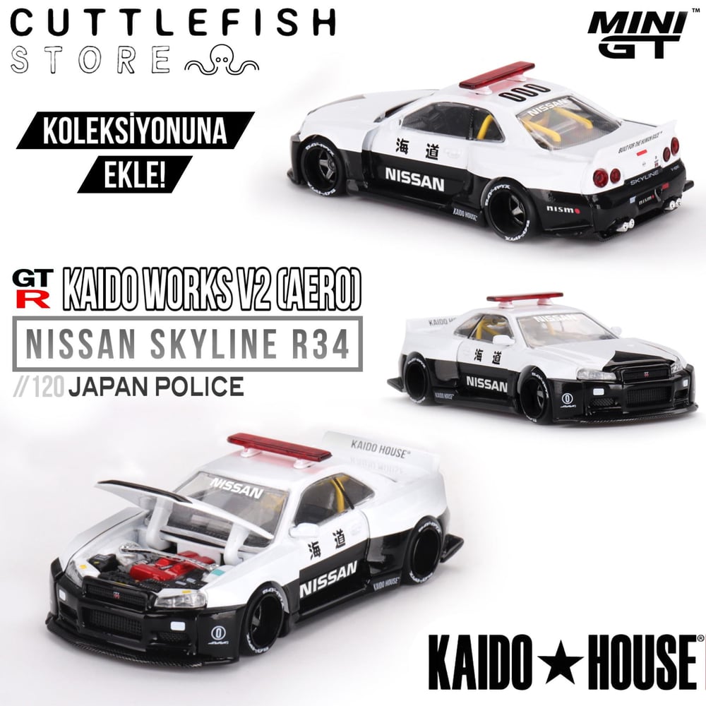 Mini Gt 1/64 Nissan Skyline Gt-r R34 Kaido Works (V2 Aero) Police