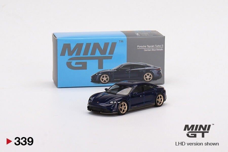 Mini GT 1/64 Porsche Taycan Turbo S Gentian Blue Metallic RHD Diecast Scale Model Car