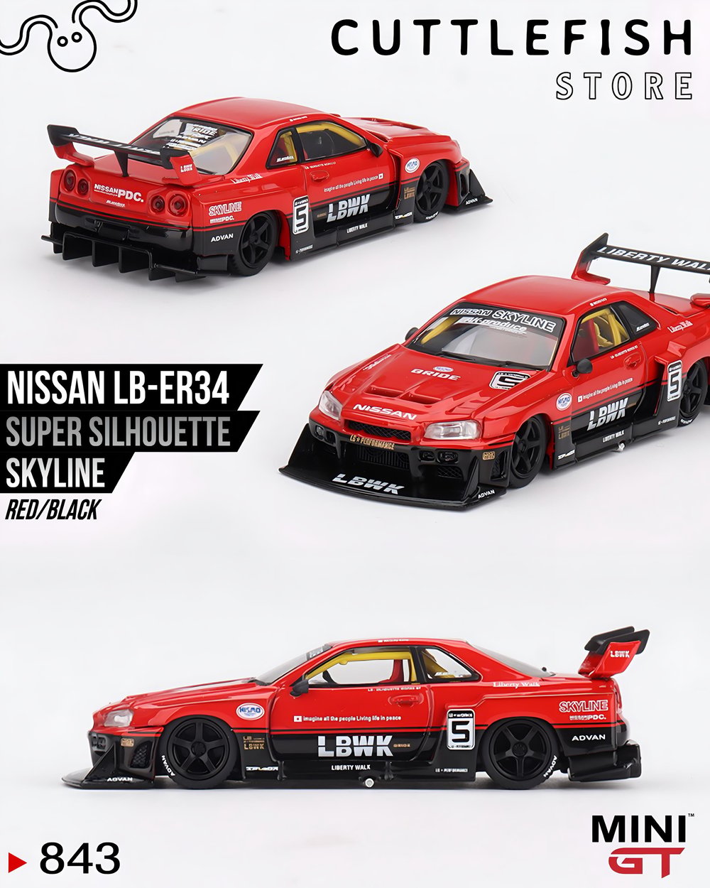 Mini GT Nissan LB-ER34 Super Silhouette SKYLINE Red/Black