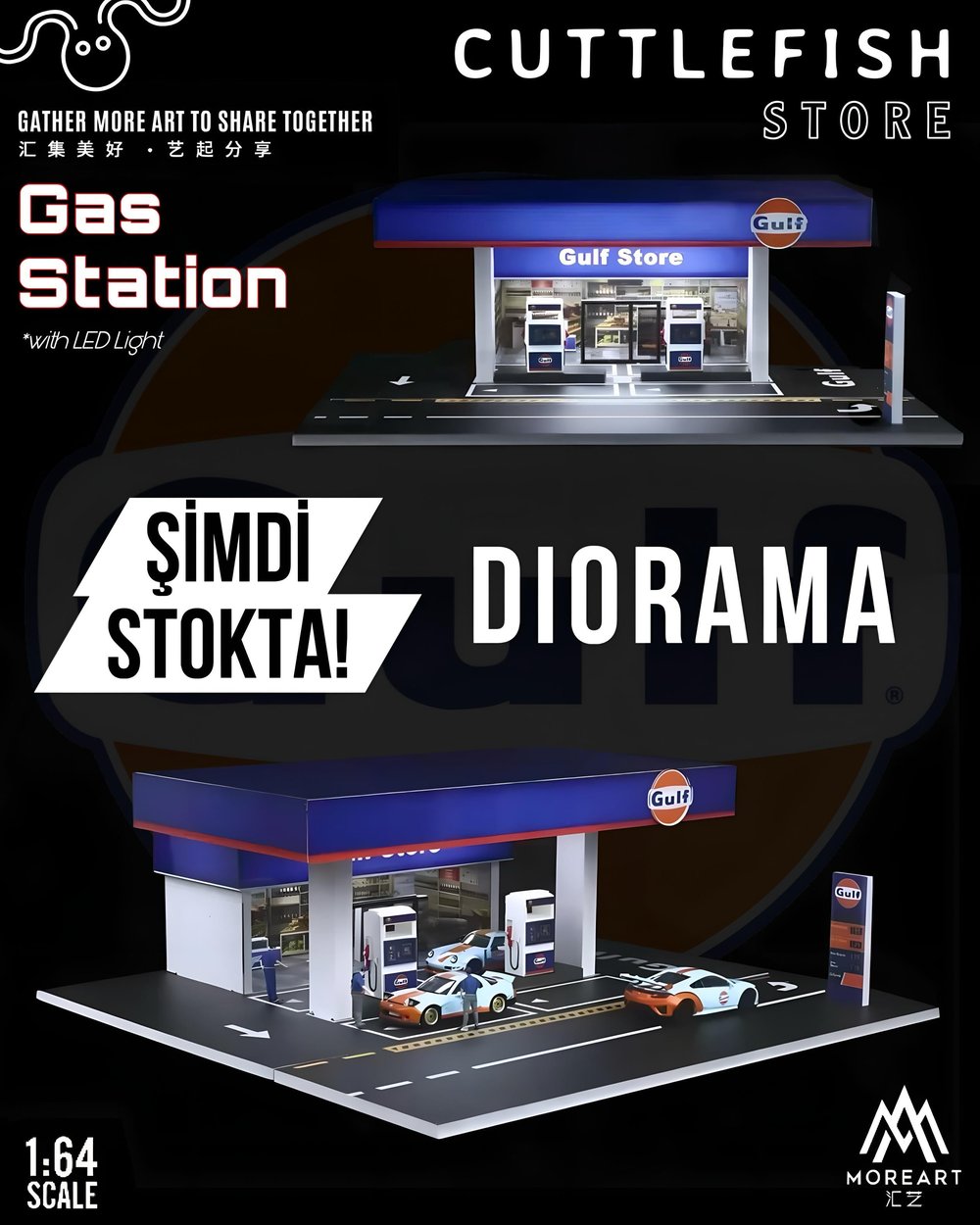 MoreArt 1:64 GULF GAS STATION SCENE MODEL MO936203