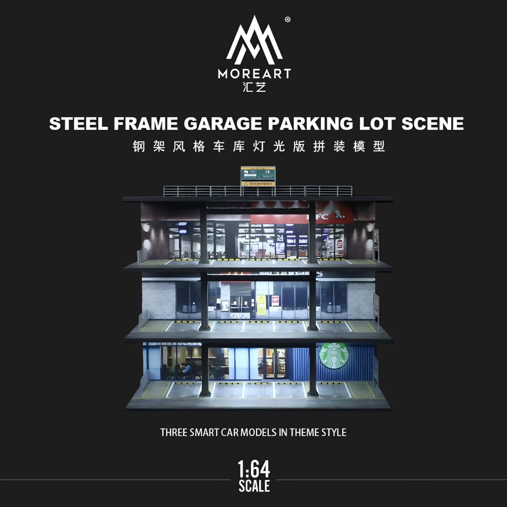 MoreArt 1/64 STEEL FRAME GARAGE PARKING LOT SCENE (3 KATLI) MO922001