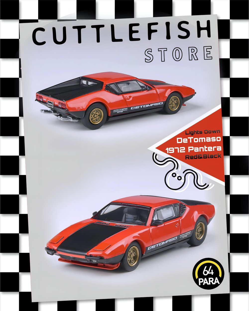 Para64 DeTomaso 1972 Pantera Red Black Lights Down Lhd
