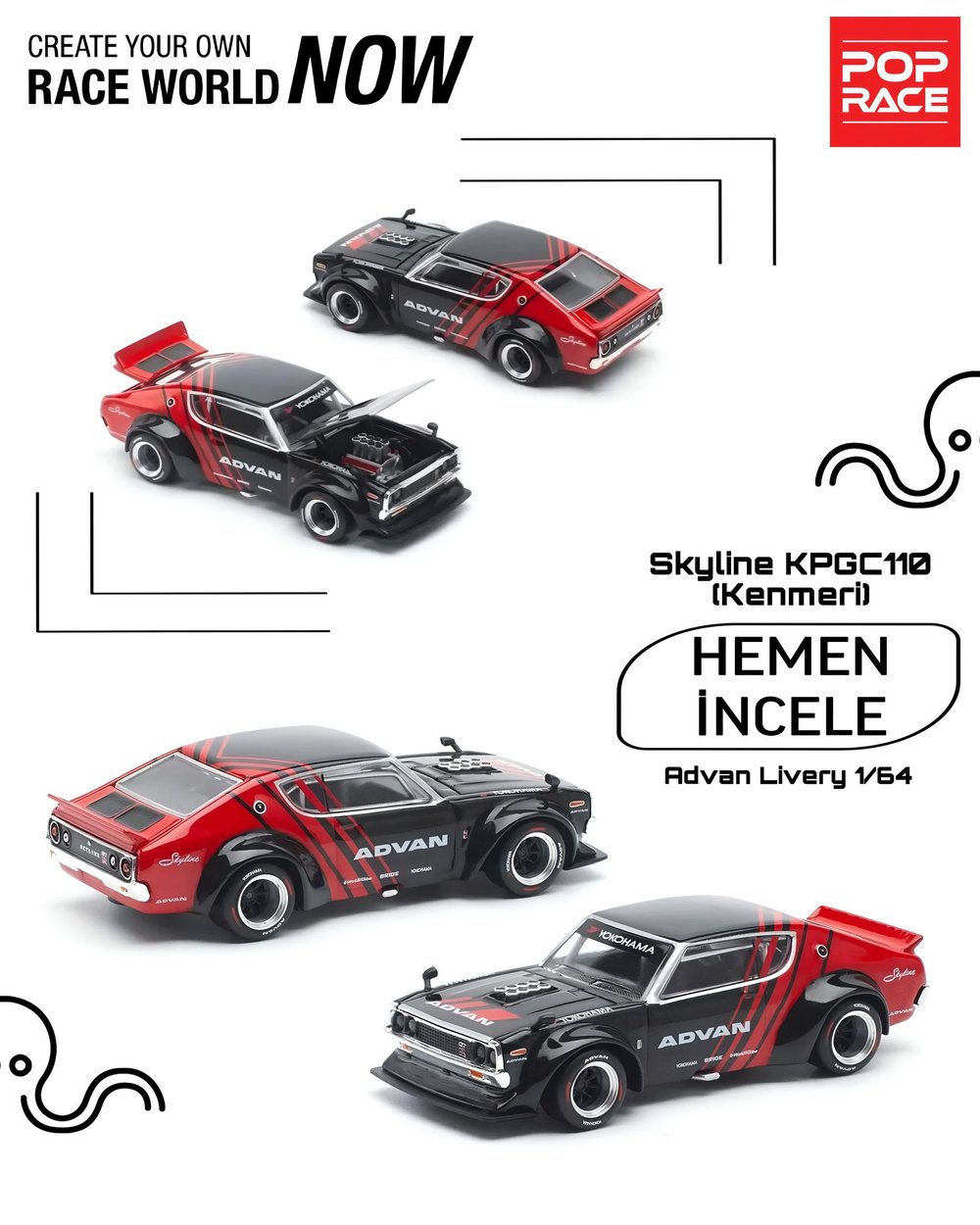 Pop Race Nissan Skyline Kpgc110 (Kenmeri) Advan Livery -PR64/199