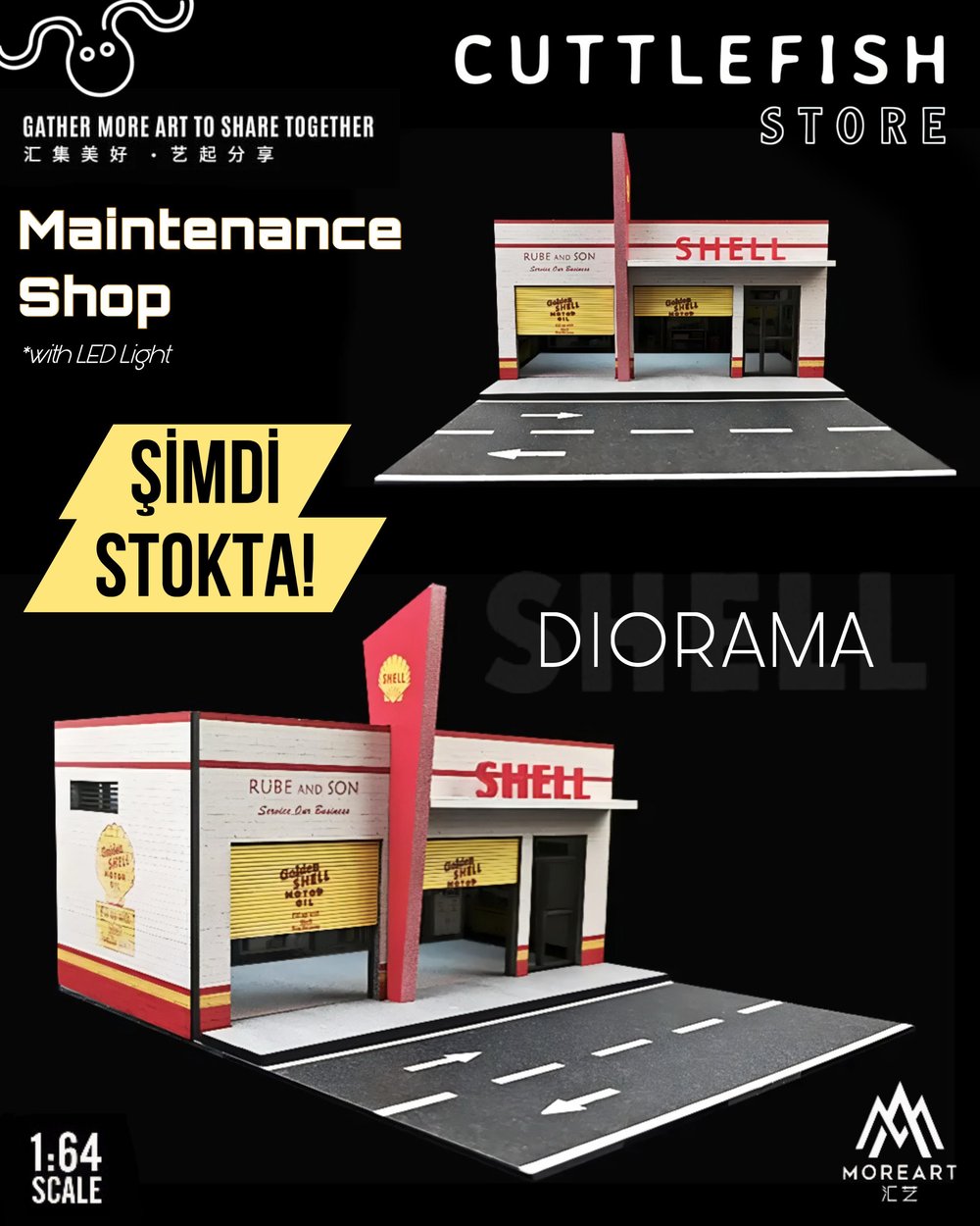 SHELL MoreArt 1:64 Maintenance Shop Lighting Version Integrated Diorama