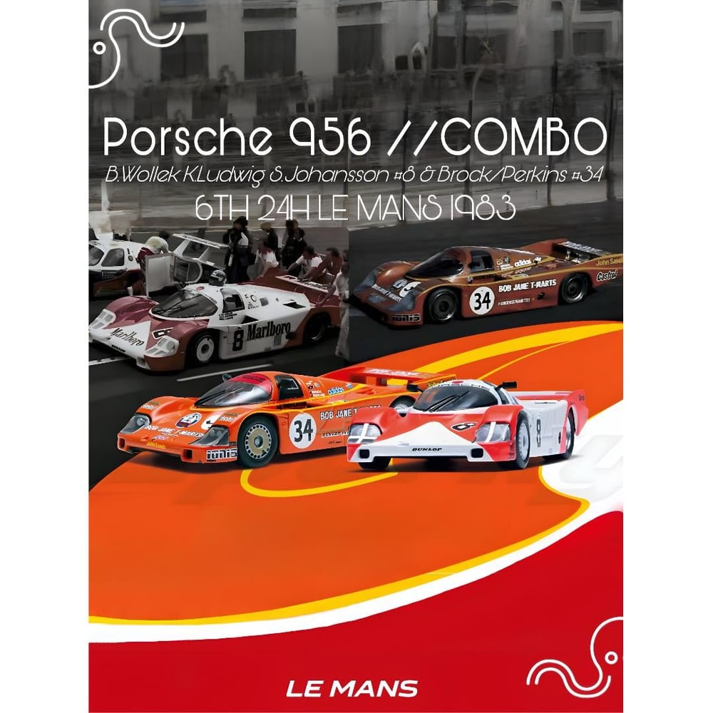 Sparky X Tiny 1:64 Porsche 956 No.8 6th 24H Le Mans 1983 B.Wollek K.Ludwig S.Johansson & 1983 Le Mans #34 Brock/Perkins