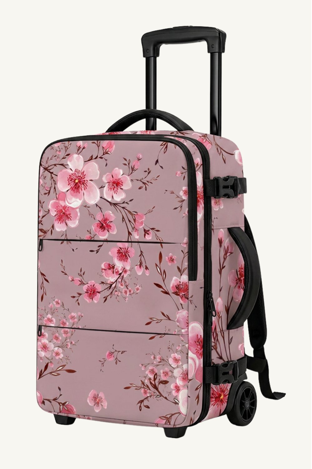 ✈️ WOYS TRAVEL Valize Gerek Bırakmayan Kabin Boy Pembe Çiçek Desenli Seyahat Çantası