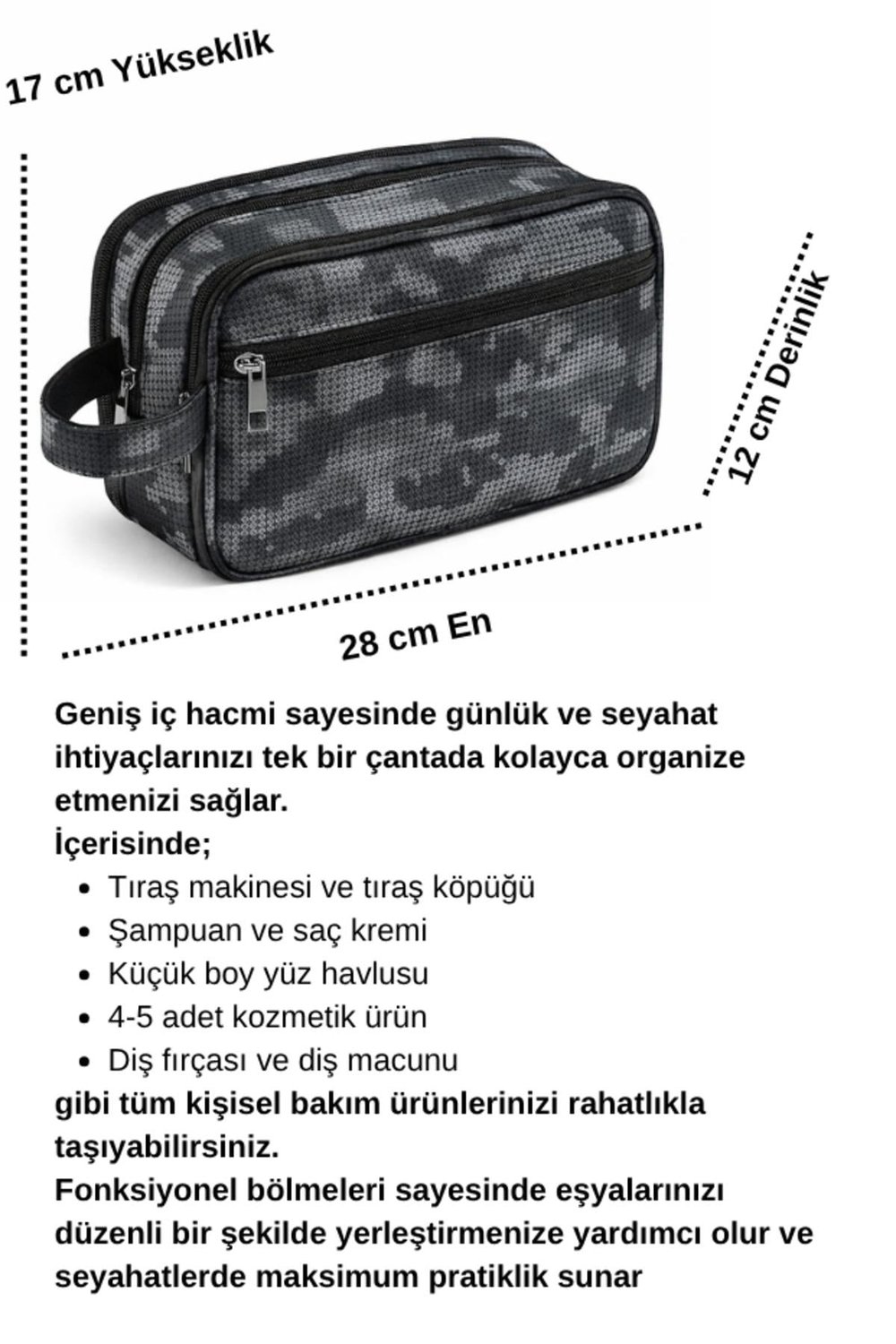 Kamuflaj Desen Erkek Tıraş Takımı Çantası-Premium Erkek Kozmetik El Çantası