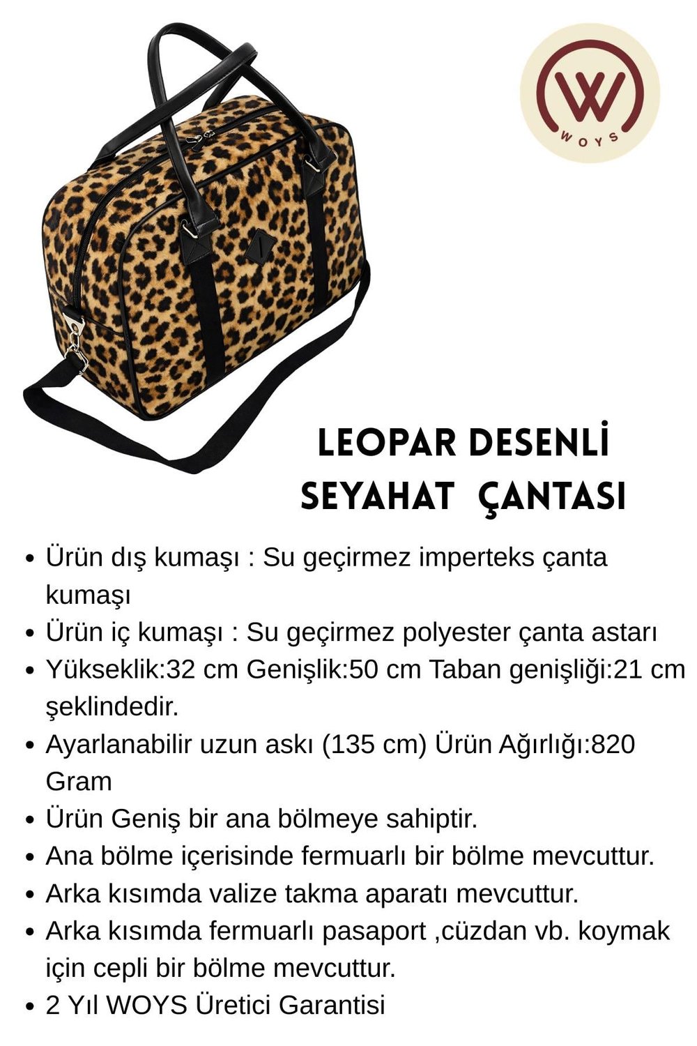 Leopar Desenli Klasik Seyahat Valizi Spor Hastane Çantası El Ve Omuz Çantası Kabin Boy Hostes Valiz
