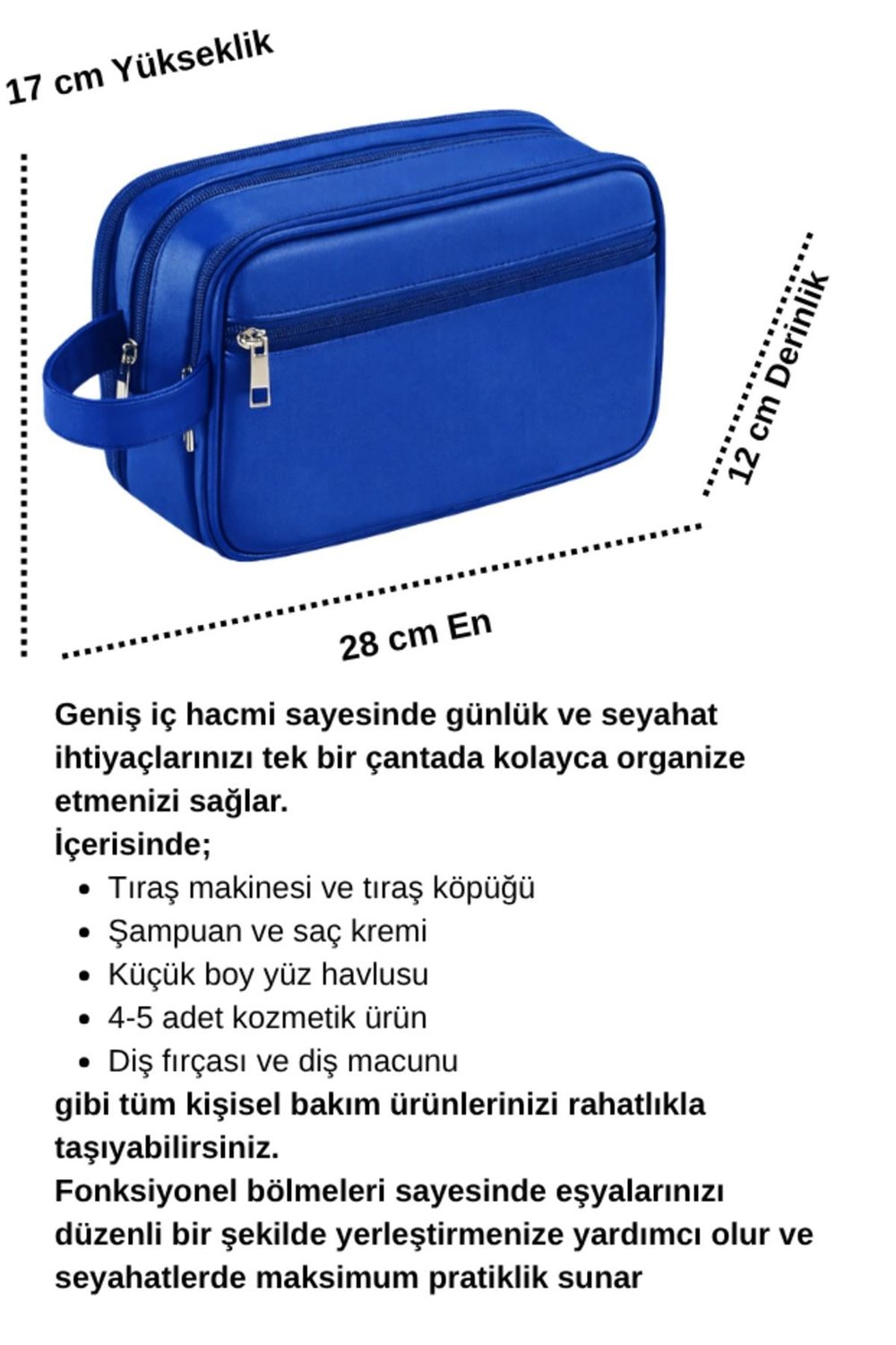 Mavi Renk Erkek Tıraş Takımı Çantası-Premium Erkek Kozmetik El Çantası