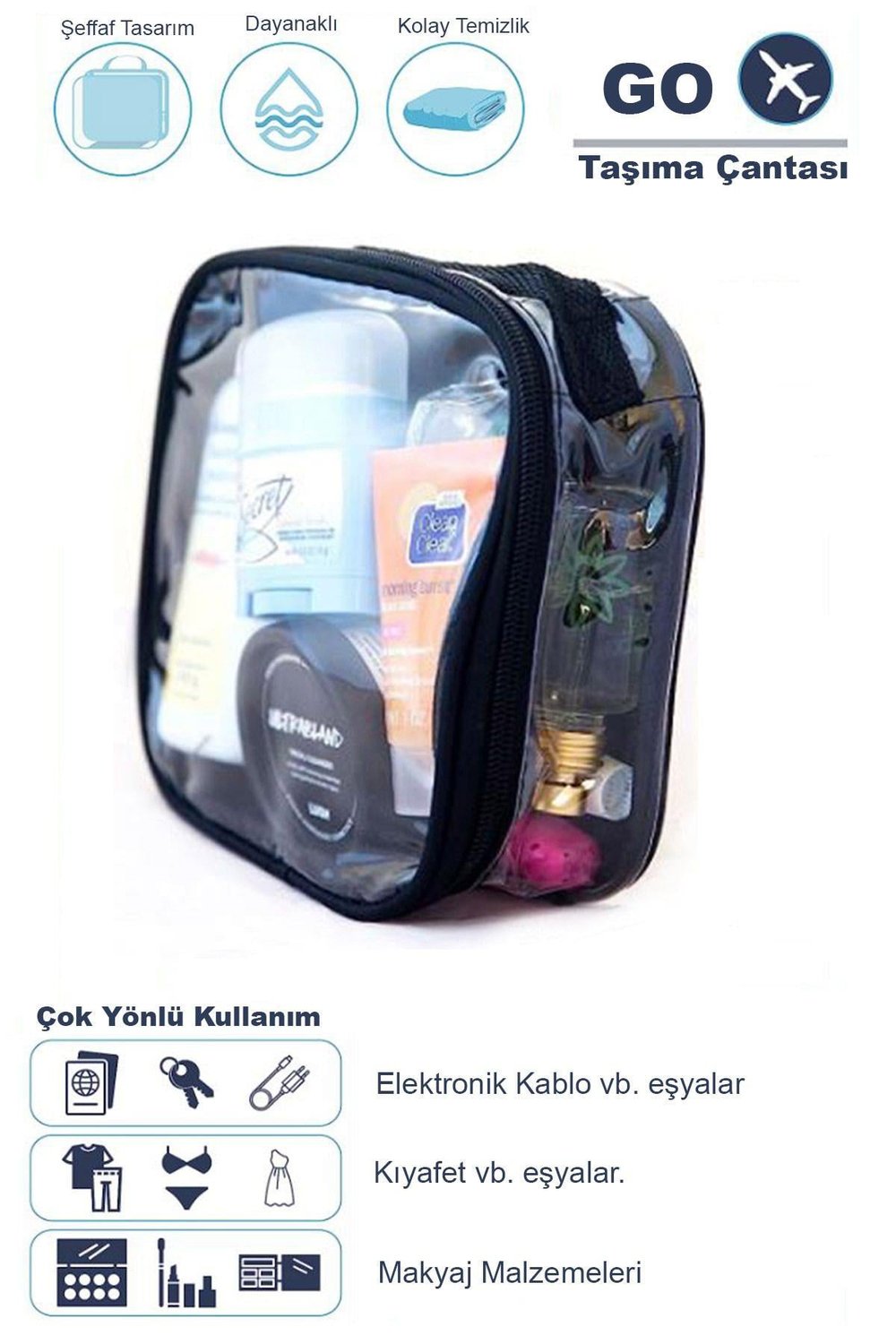 Woys Tekli Şeffaf Seyahat, Eşya ,makyaj Çantası - Şu Geçirmez Kumaş