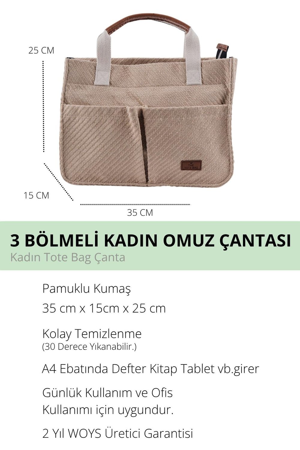 ÜÇ GÖZLÜ THE TOTE BAG DESENLİ BEJ CANVAS KADIN OMUZ ÇANTA
