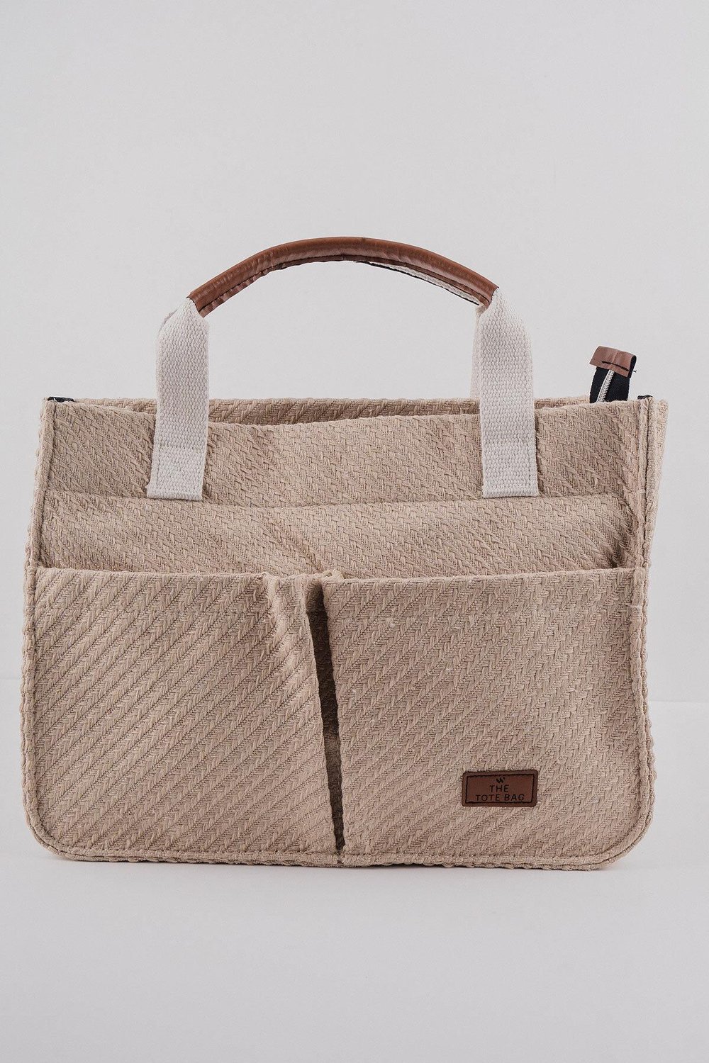 ÜÇ GÖZLÜ THE TOTE BAG DESENLİ BEJ CANVAS KADIN OMUZ ÇANTA