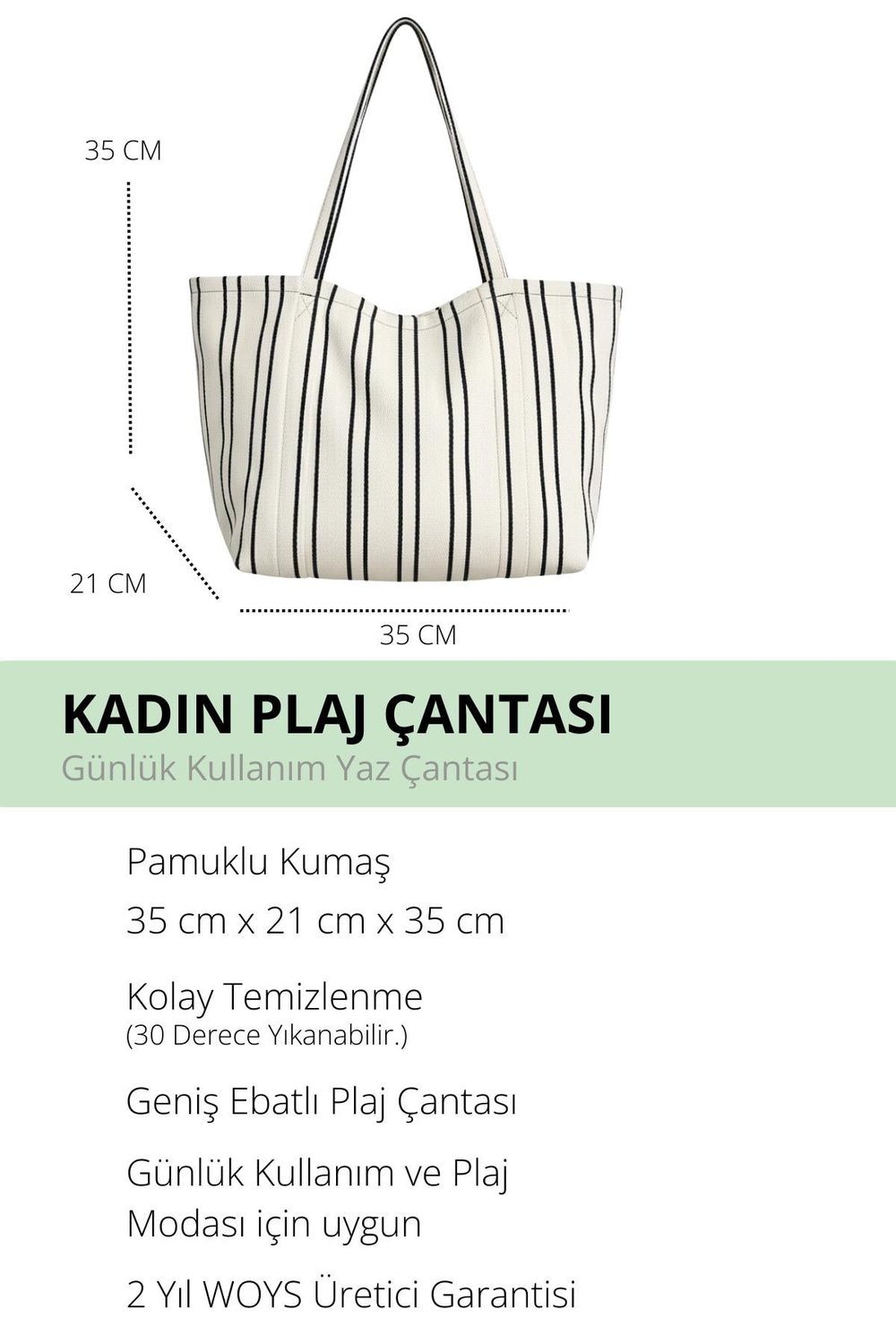Woys Siyah Çizgili Desen Dokuma Plaj Çantası