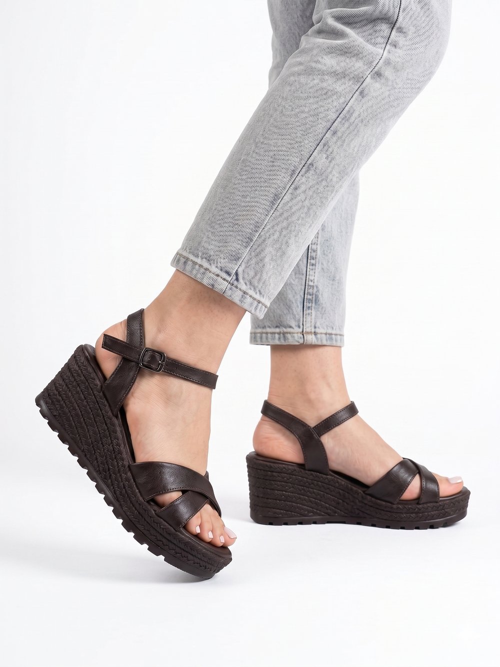 Zeno Mila Kahverengi Platform Sandalet.