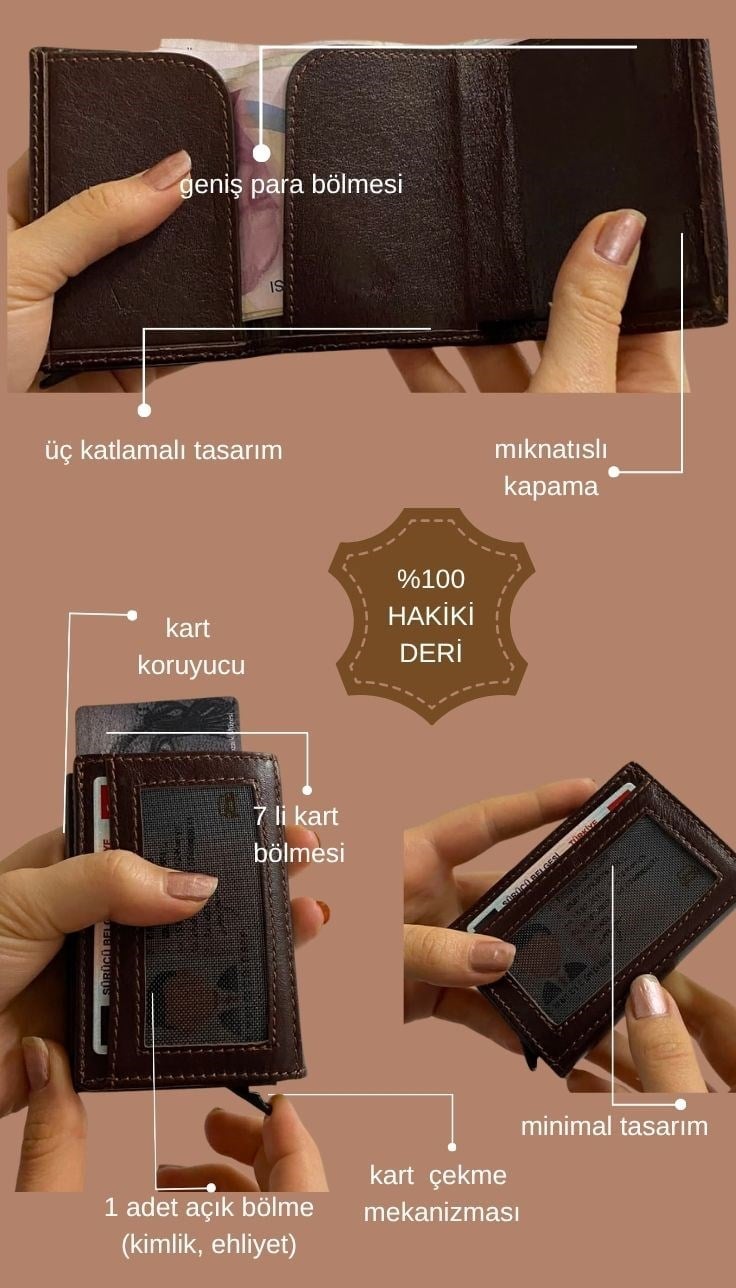 Erkek Kahverengi Hakiki Deri Kartlıklı  Cüzdan
