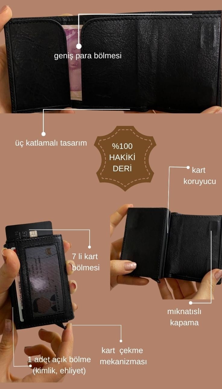 Erkek Siyah Hakiki Deri Kartlıklı Cüzdan