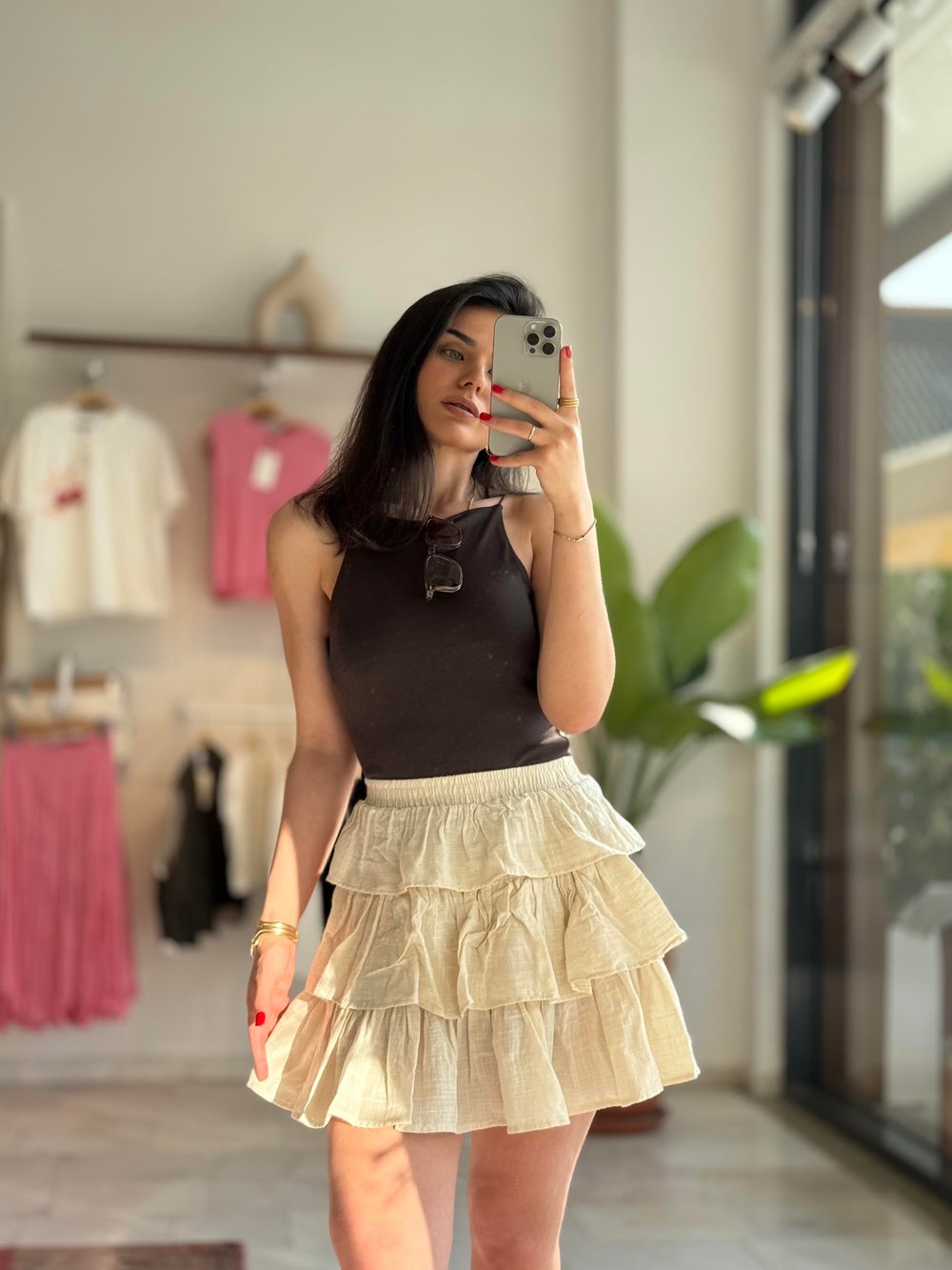 Katlı Mini Keten Etek