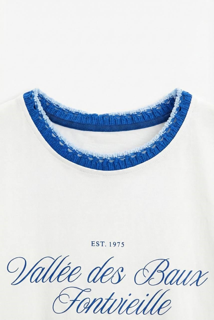 Yaka Biyeli Mavi Tshirt