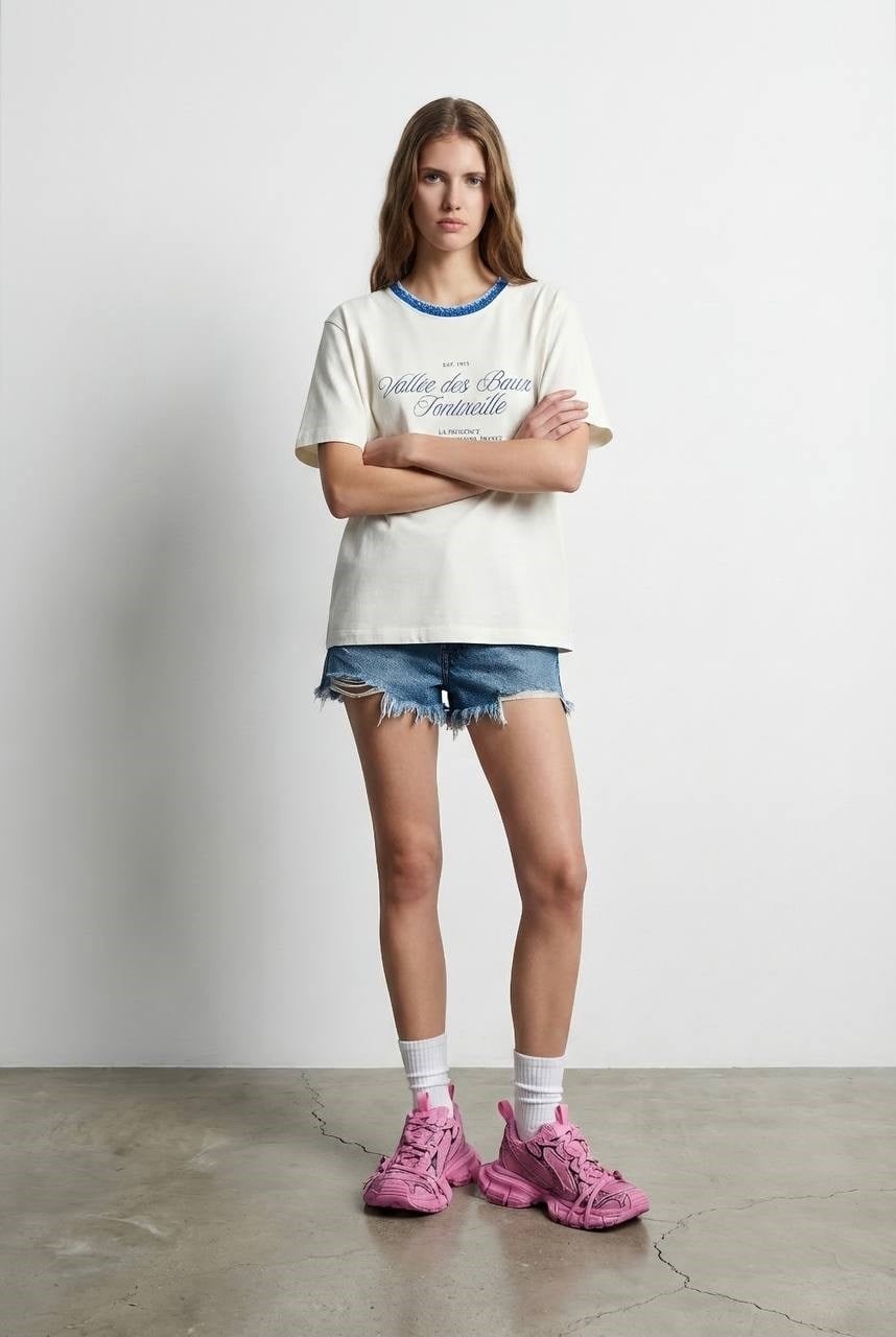 Yaka Biyeli Mavi Tshirt