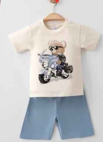 1/3 Yaş Motorcu Ayı Baskılı Çocuk Takımı