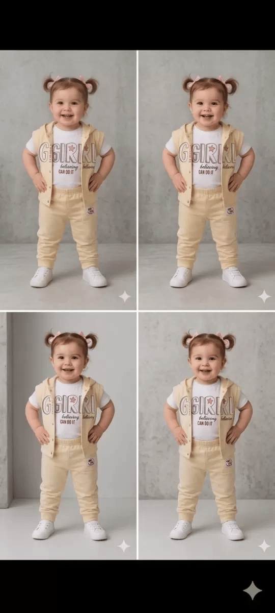 1/4 Yaş Girl Baskılı Yelekli 3lü Çocuk Takımı