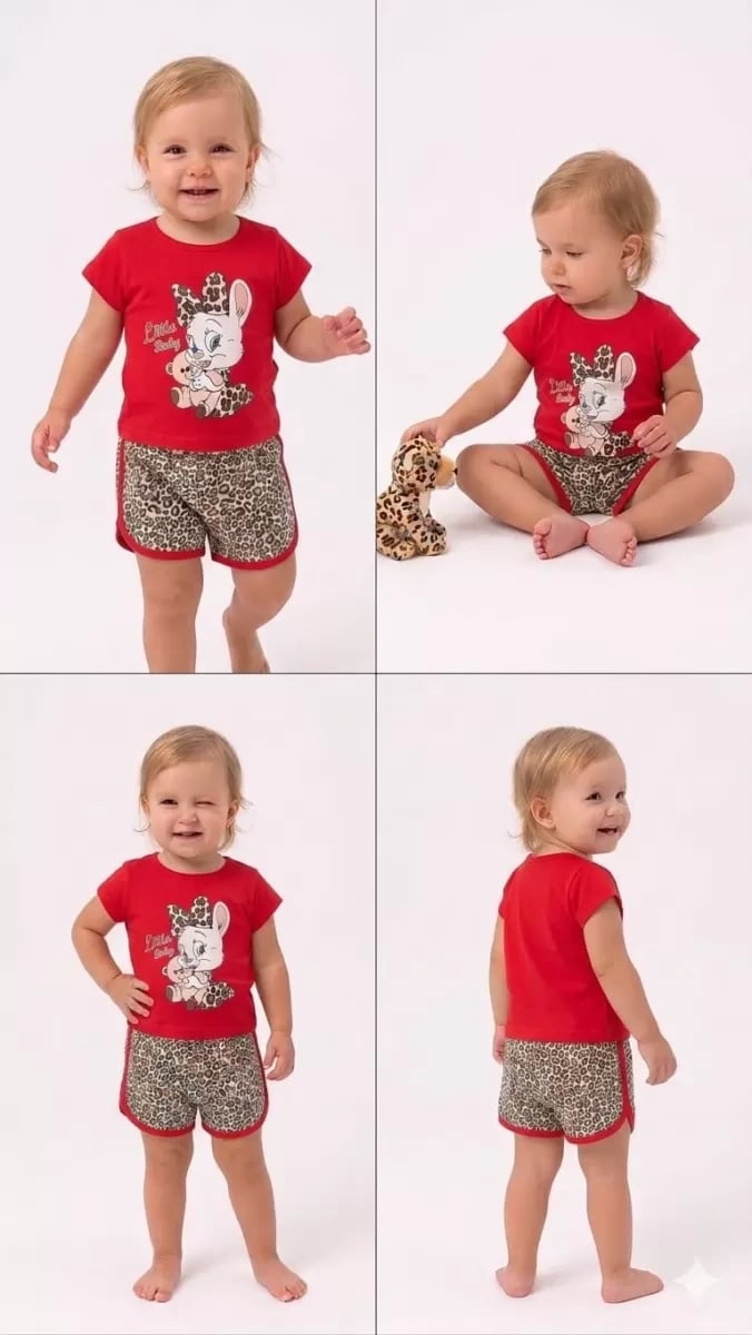 1/4 Yaş Leopar Tavşan Baskılı Çocuk Takımı