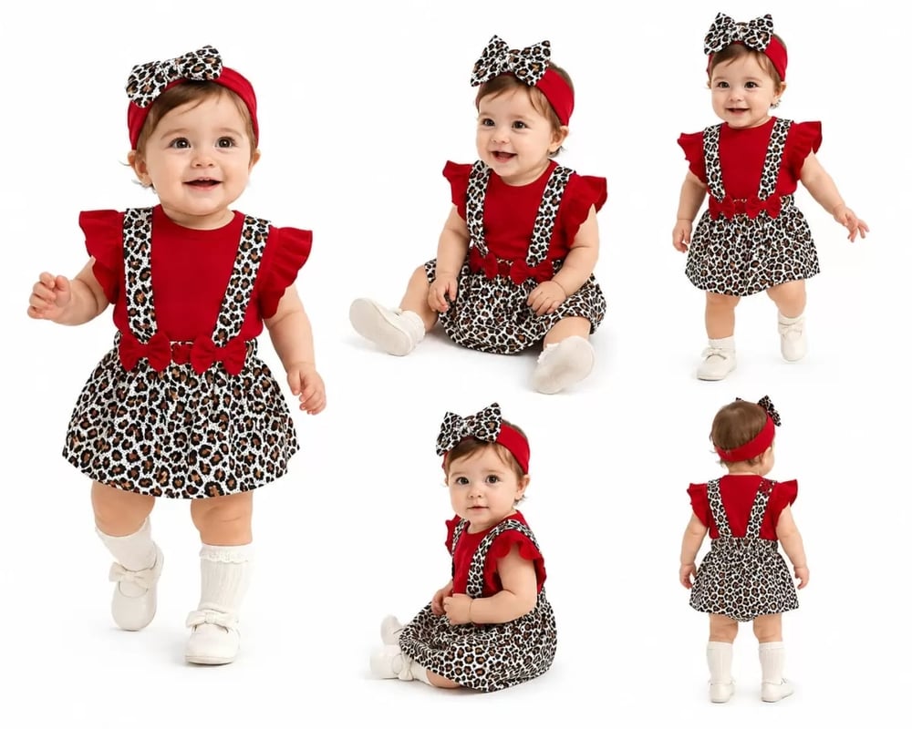 3/12 Ay Bandanalı Zıbınlı Leopar Salopet Bebek Takımı