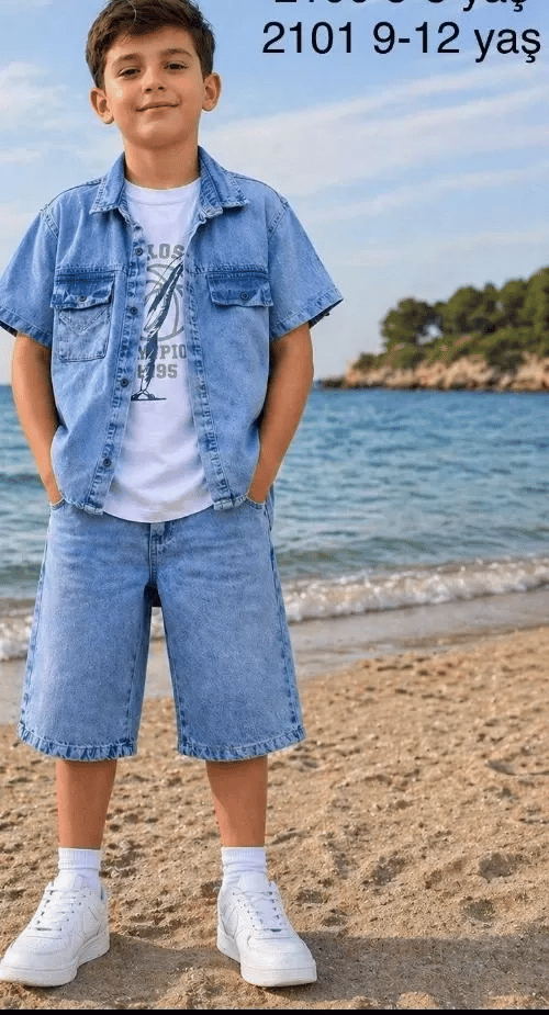 5/12 Yaş Kot(denim) Kumaş Tişörtlü Çocuk Takımı