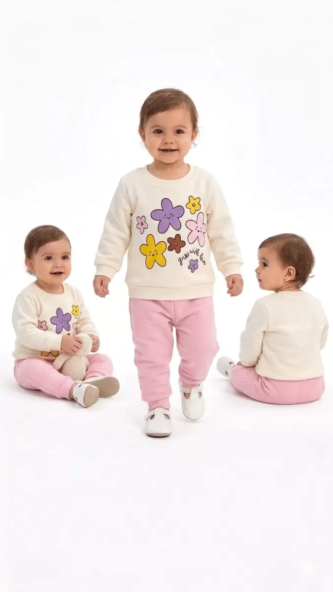 6/24 Ay Çiçek Baskılı Basic Bebek Takımı