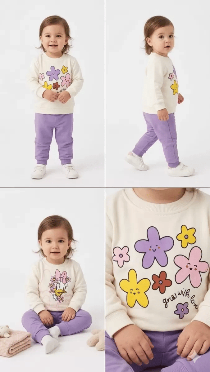 6/24 Ay Çiçek Baskılı Basic Bebek Takımı