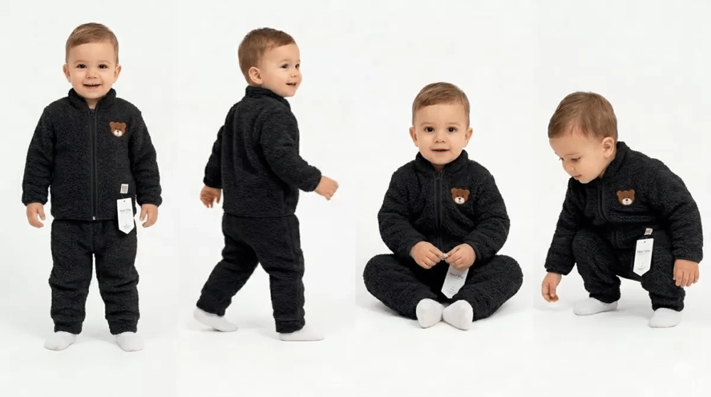 6/24 Ay Peluş Kumaş Fermuarlı Bebek Takımı