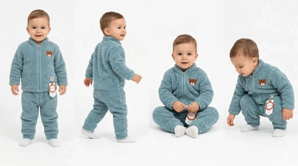 6/24 Ay Peluş Kumaş Fermuarlı Bebek Takımı