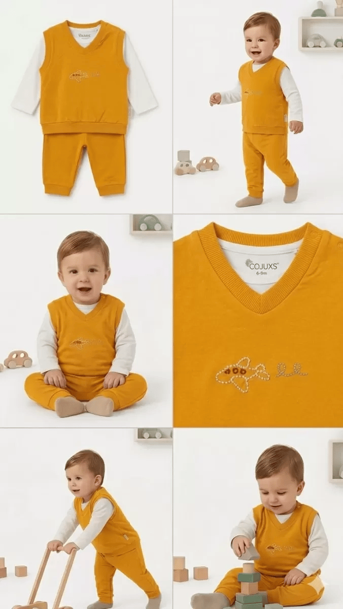 6/24 Ay Yelekli Badyli 3 Parça Bebek Takımı