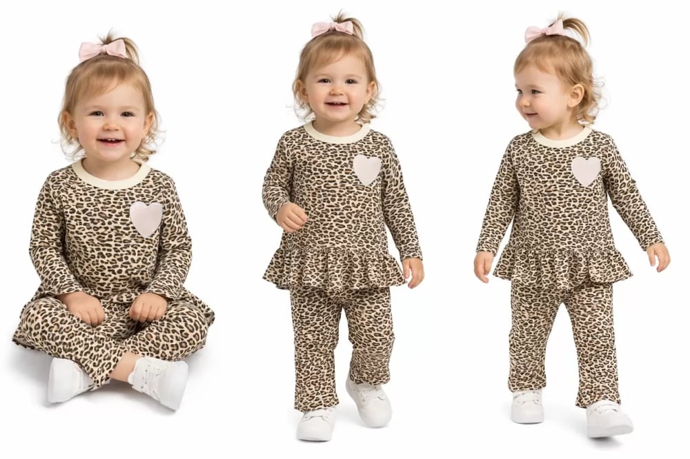 9/18 Ay Leopar Baskılı Penye Bebek Takımı