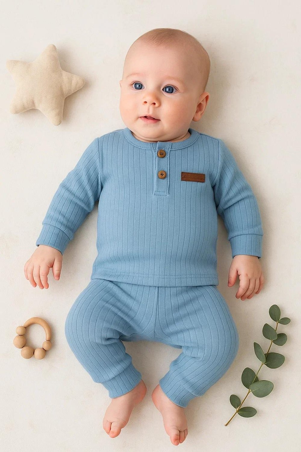 Çizgili Kumaş % 100 Pamuk 2'li Unisex Takım