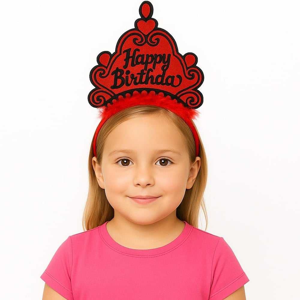 Nessiworld Kırmızı Happy Birthday Prenses Tacı – Doğum Günü Taç Aksesuarı
