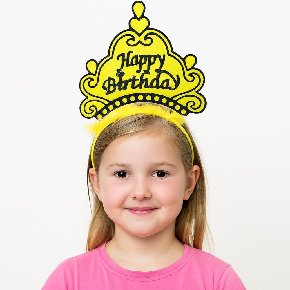 Nessiworld Sarı Happy Birthday Prenses Tacı – Doğum Günü Taç Aksesuarı