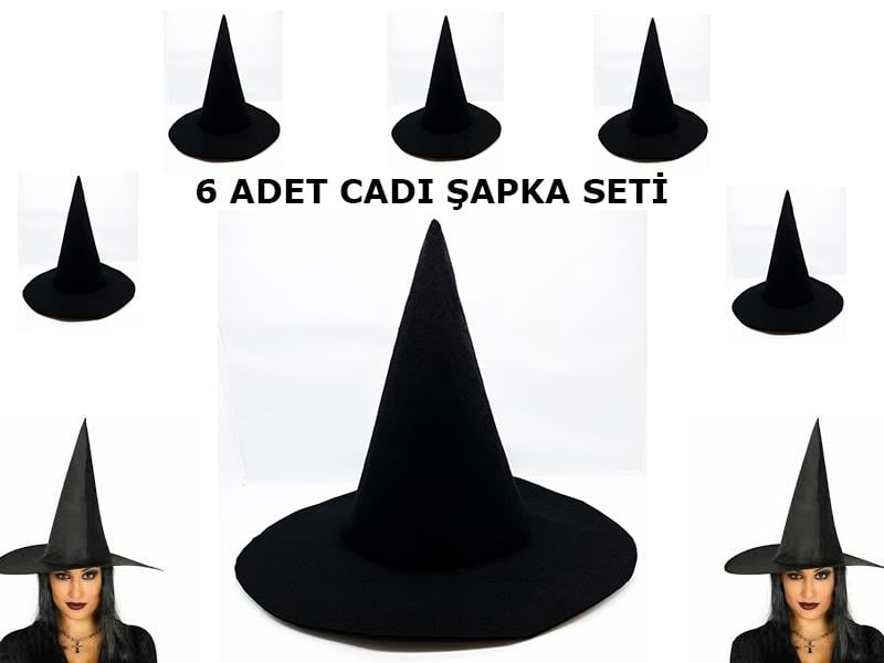 Nessiworld Siyah Cadı Şapkası Keçe Yetişkin Boy 6 Adet