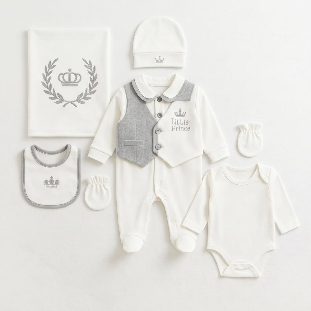 Little Prince Nakışlı 7 Parça Lüks Yeni Doğan Hastane Çıkış SetiWizly BabyHastane Çıkış Setleri