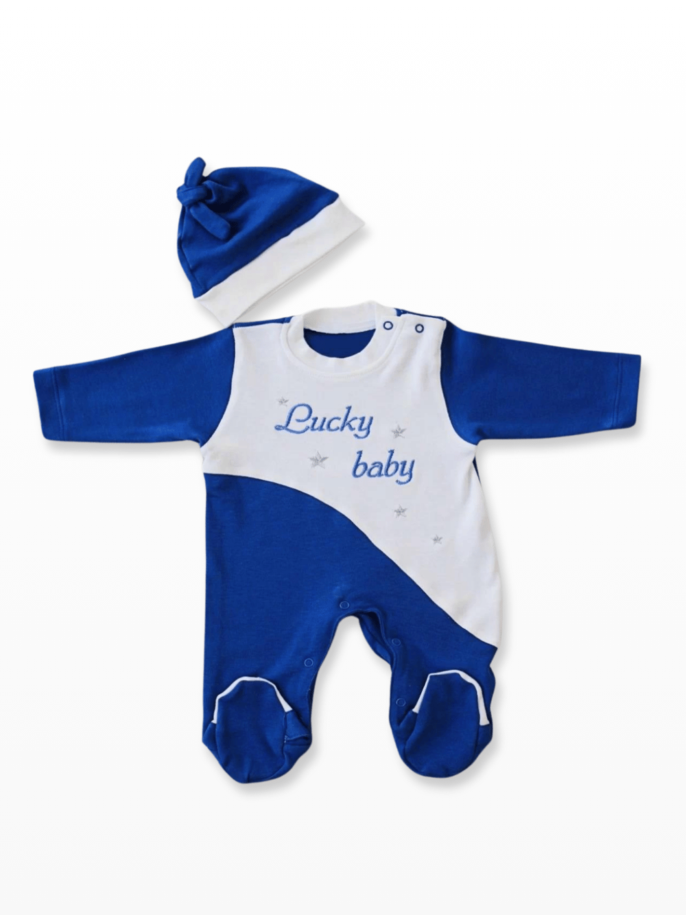Lucky Baby Nakışlı Es Çizgi Boy Şapkalı Erkek Bebek Tulumu LacivertAngelKissBebek Tulum