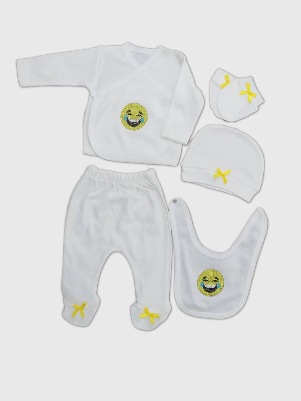 Sema Baby 5 Parça Gülen Surat Hastane Çıkışı Zıbın Seti 0-3 AySema BabyBebek Zıbın