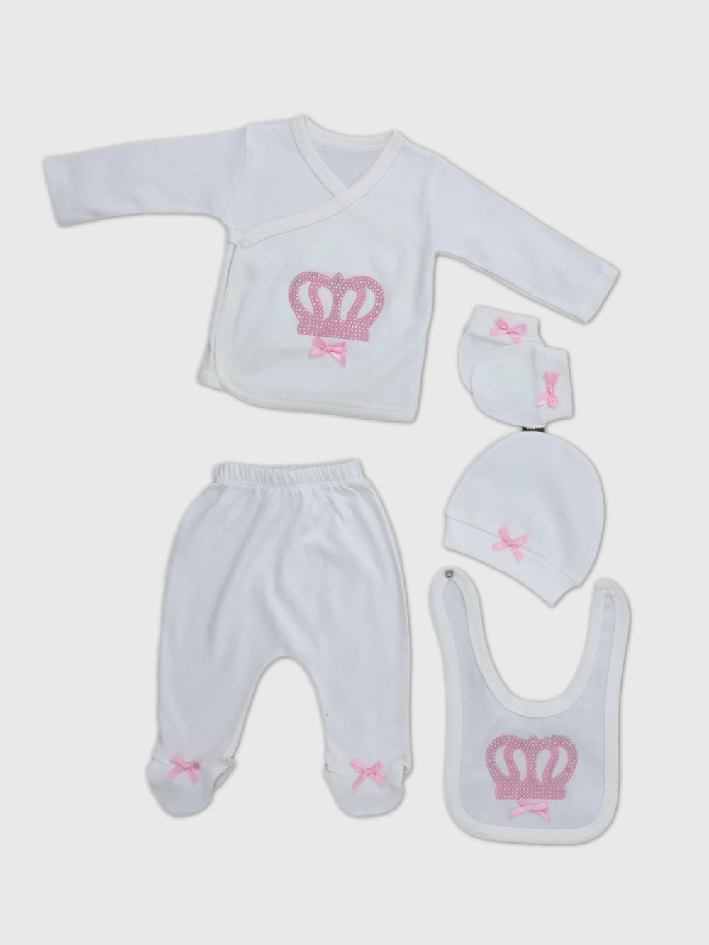 Sema Baby 5 Parça Hastane Çıkışı Zıbın Seti 0-3 Ay - PrincessSema BabyBebek Zıbın