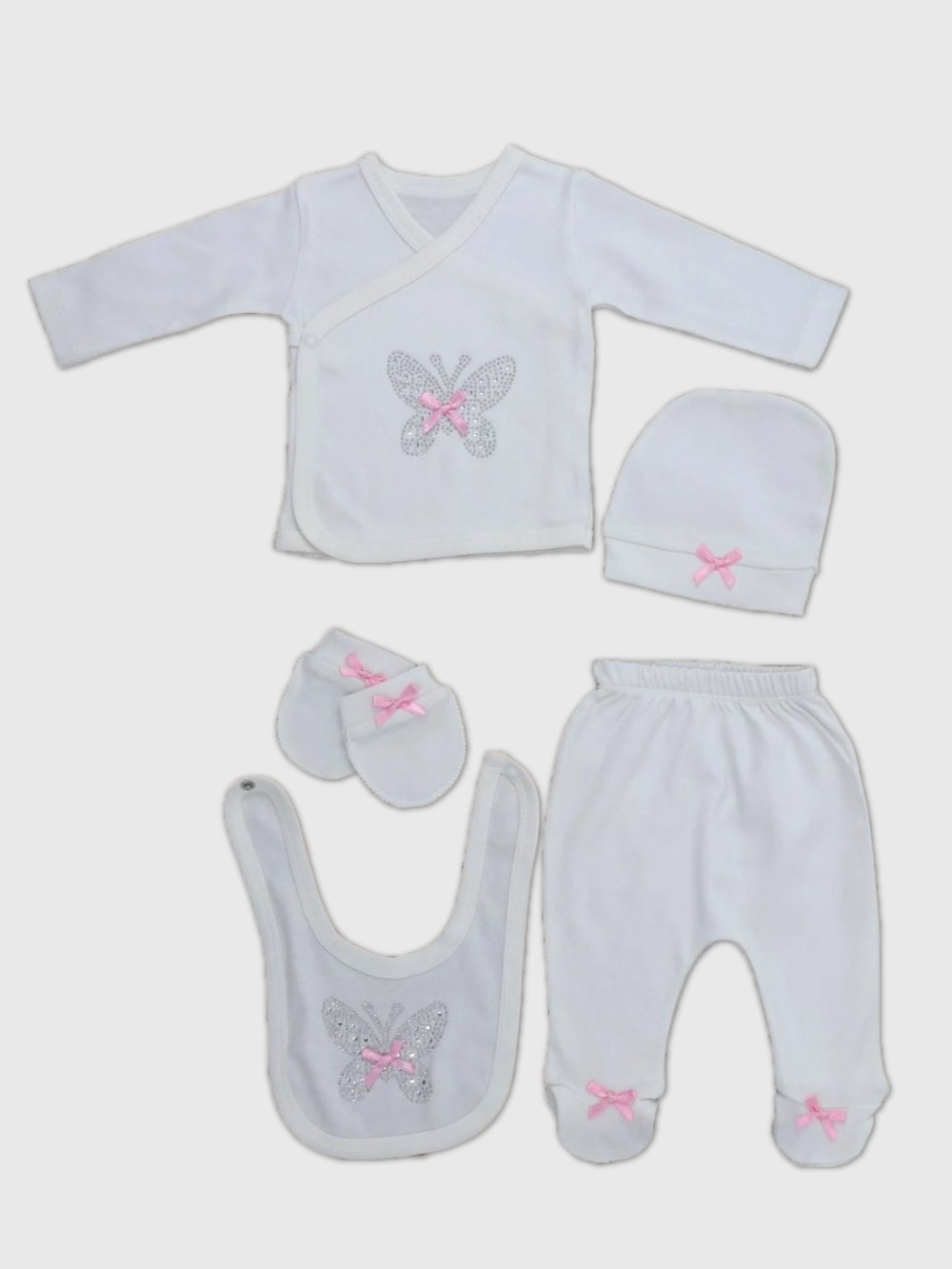 Sema Baby 5 Parça Hastane Çıkışı Zıbın Seti 0-3 Ay - Pink ButterflySema BabyBebek Zıbın