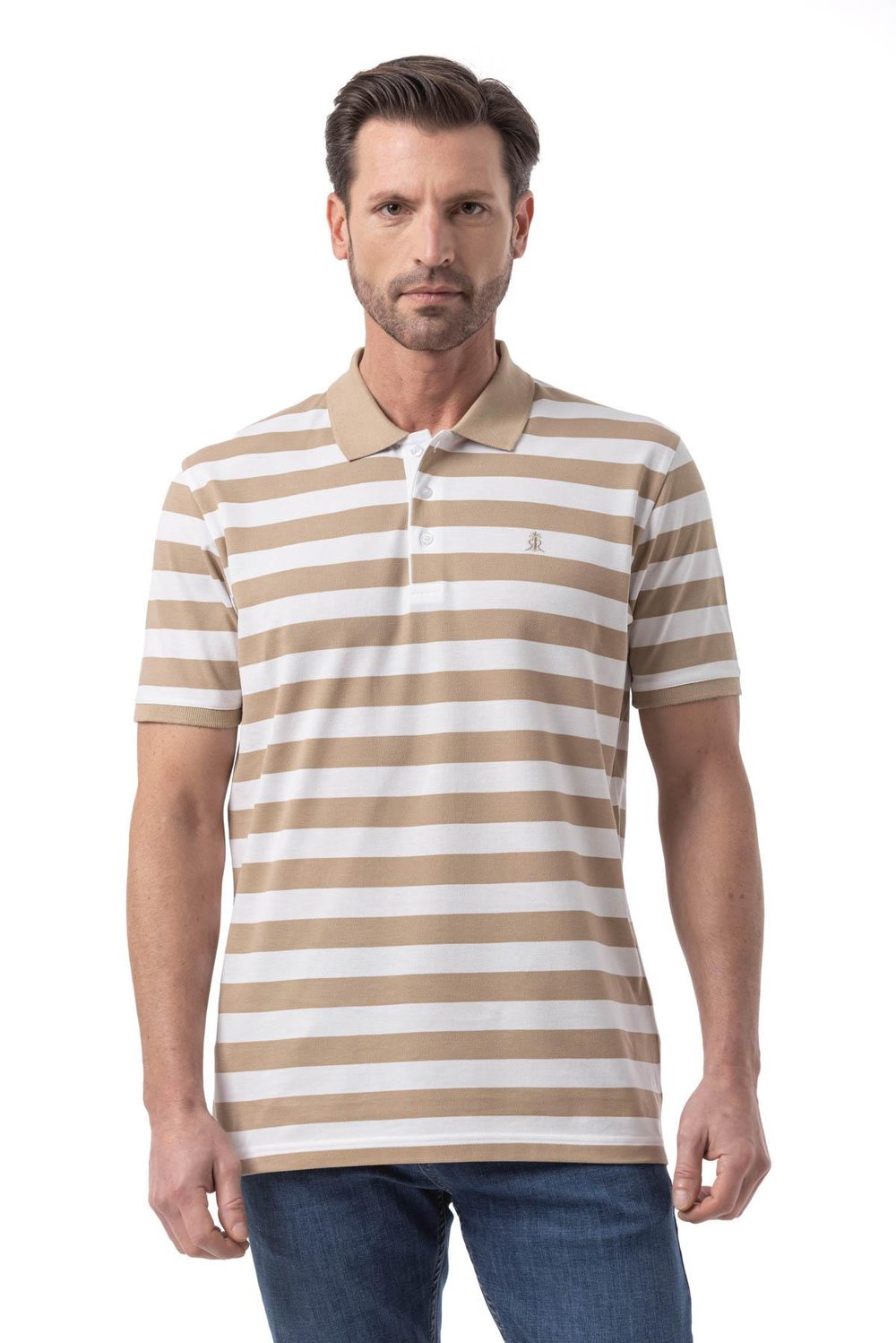 Cotton Printed Ringel Pique - Polo Shirt