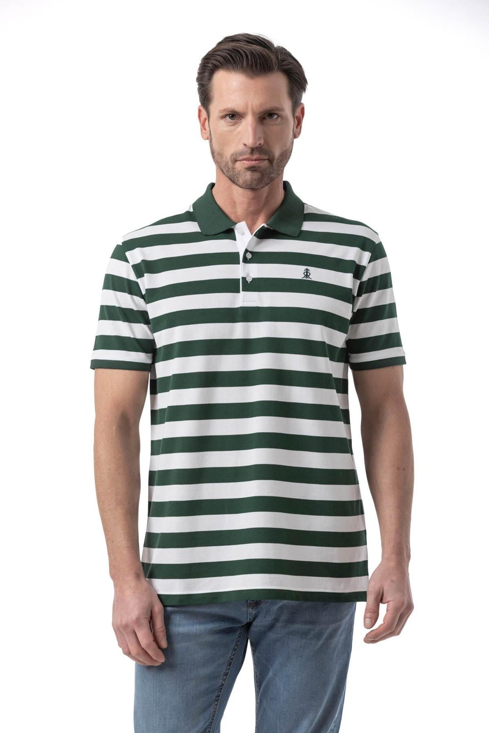 Cotton Printed Ringel Pique - Polo Shirt