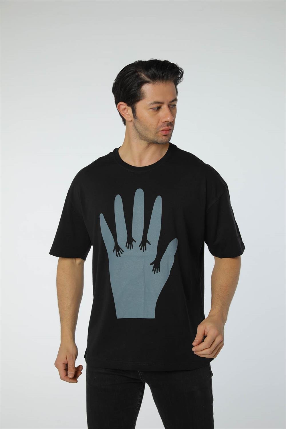 Baskılı Oversize Bisiklet Yaka - T-Shirt
