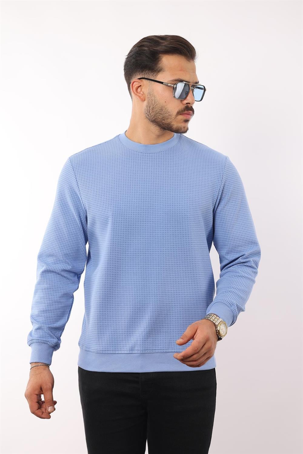 Waffle Dokulu Bisiklet Yaka Sweatshirt – Pamuk Viskon Regular Fit Rugatchi Exclusive