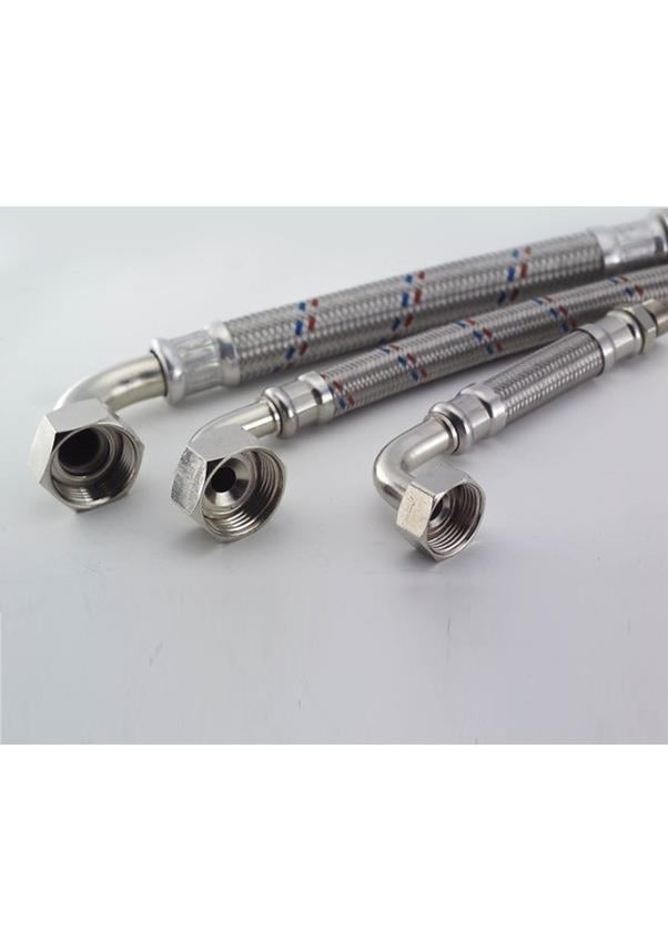 Mpex 3/8-1/2  Paslanmaz Çelik Örgülü Dirsekli Flexıble Bağlantı 80 Cm