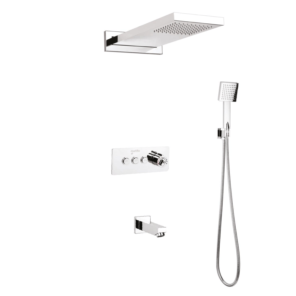 TERMOSTATİK Ankastre Duş Seti 550x220 mm Yağmur Panel 3 Yönlü Butonlu SUS 304 Paslanmaz Pirinç Krom